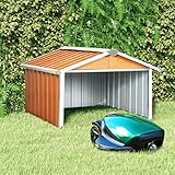 Mengtu Garten Mähroboter Schuppen 92x97x63cm Verzinkter Stahl Braun Outdoor Lagerschuppen Metall Gartenhaus Outdoor Aufbewahrungsbox Gartenmöbel
