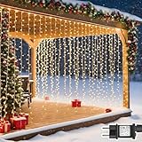 Dekofun Lichterketten Vorhang 300 LED 3m x 3m Lichtervorhang Aussen mit Stecker, Timer, 8 Modi Wasserdichte Lichterkette Gardine, Lichterkette Wand für Außen Innen Garten Fenster Hochzeit Deko