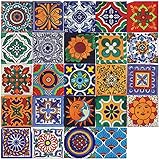 Umelee Fliesenaufkleber 24 Stück, 10×10cm, Selbstklebende Wasserfeste PVC Fliesen im Marokkanischen Stil, Dekorative Wandaufkleber für Heimwerker, Küche, Badezimmer, Schlafzimmer, Büro, Möbel