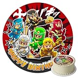 J&M DECO Tortenaufleger Ninja – essbare Kuchendeko Ø 20 cm – Tortenbild für Jungengeburtstag mit Action-Motiv – Tortendeko aus Zuckerpapier – gebrauchsfertig