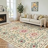 Rugxara Floraler Teppich für Wohnzimmer, Schlafzimmer, 15,2 x 22,9 cm, waschbar, Vintage-Stil, Boho-Stil, großer rutschfester und niedriger Flor, Wollteppich für Esszimmer, Mädchen/Kinderzimmer und