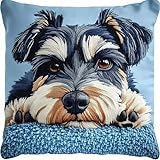 AxiangziK Tier Hund Latch Hook Kissen Kit,Süßer Schnauzer,Knüpfkissen Set für Anfänger Erwachsene oder Kinder zum Selber Knüpfen,DIY Knüpfteppich Knüpfpackung,17x17in