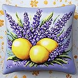 AxiangziK Blumen Knüpfkissen Zum Selber Knüpfen,Lavendel und Zitrone,Knüpfen Set Handgemachte Geschenke Knüpfteppich Für Kinder Und Erwachsene Knüpfset,17x17in