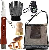 DASIAUTOEM Pilzmesser mit Bürste, Edelstahl Schwammerlmesser, Pilzsammeltasche, Tragbares Pilzmesser Set mit Pilzbürste Handschuhe Kompass Pilzbeutel für Trüffel Pilzsammler, Geschenk für Pilzsammler