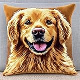 AxiangziK Tier Hund Knüpfkissen Set,Süßer Golden Retriever,für Kinder oder Anfänger Erwachsene zum Selber Knüpfen,DIY Knüpfteppich Knüpfpackung,Knüpfhaken Set,17x17in