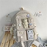 DJYYDS Japanischer High School Mädchen Rucksack Schultaschen für Teenager Mädchen Tasche Multi Pockets 2022 Rucksack Frauen Mochila Feminina WithBear Weiß