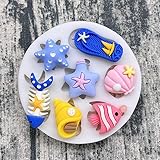 Silikonform mit Hausschuhen, Seestern, Muscheln, Fischgräten, Goldfisch, Meer, Ozean, Urlaub, Urlaub, Süßigkeiten, Desserts, Blütenpaste, Pudding, Kristall, Cupcake-Topper, Dekorform, Fondant, Gelee