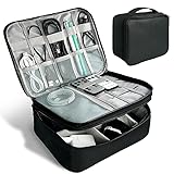 MyGadget Doppelschichtige Universal Kabel Organizer Tasche [25,9 x 19,5 x 8,5 cm] - Reise Kabeltasche - für Elektronik Zubehör wie Ladegeräte I Kabel - Schwarz